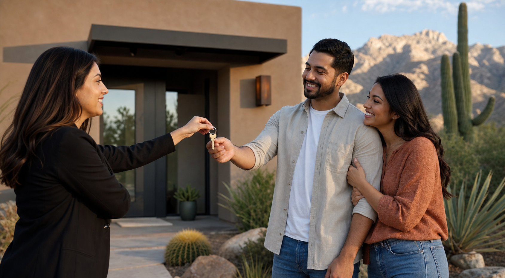 First-time Tucson home buyers receiving the keys to their new home